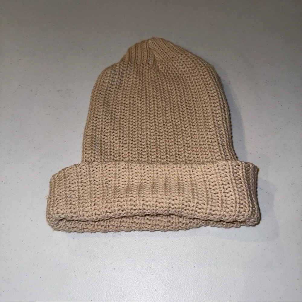 Free People Womens Dreamland Knit Beanie Hat One Size Ivory White‎ Sand Tan
